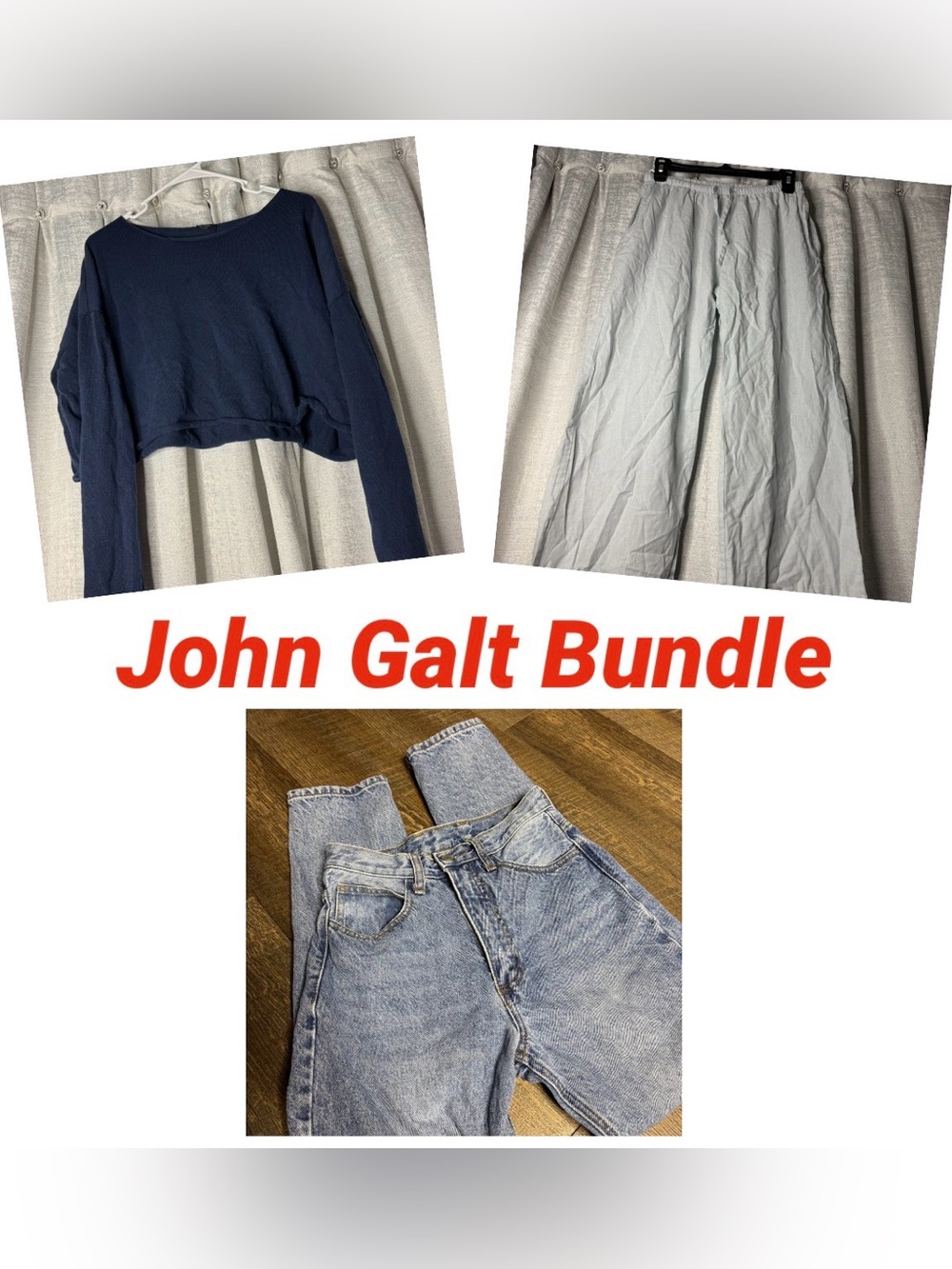 John Galt Navy Wide Neck Sweater & Light Blue Anastasia Linen Pants & Jeans